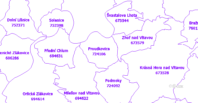 Katastrální mapa Proudkovice - přehledová mapa katastrálního území