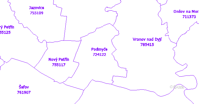 Katastrální mapa Podmyče - přehledová mapa katastrálního území