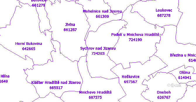 Katastrální mapa Sychrov nad Jizerou - přehledová mapa katastrálního území