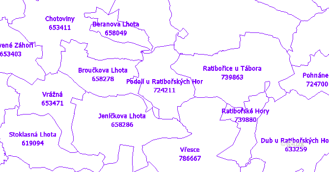 Katastrální mapa Podolí u Ratibořských Hor - přehledová mapa katastrálního území