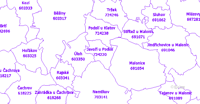 Katastrální mapa Javoří u Podolí