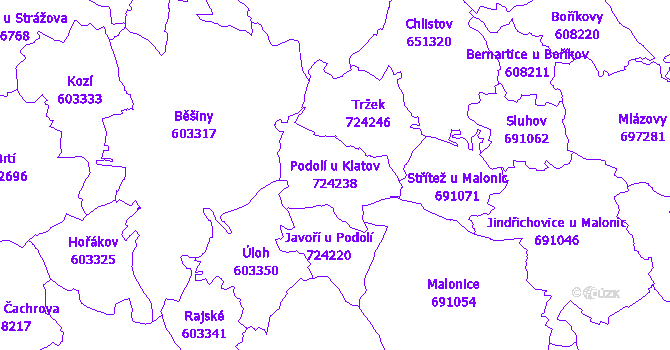 Katastrální mapa Podolí u Klatov - přehledová mapa katastrálního území