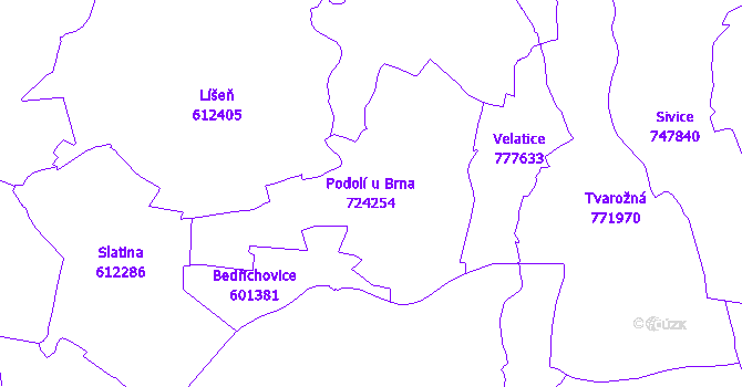 Katastrální mapa Podolí u Brna - přehledová mapa katastrálního území
