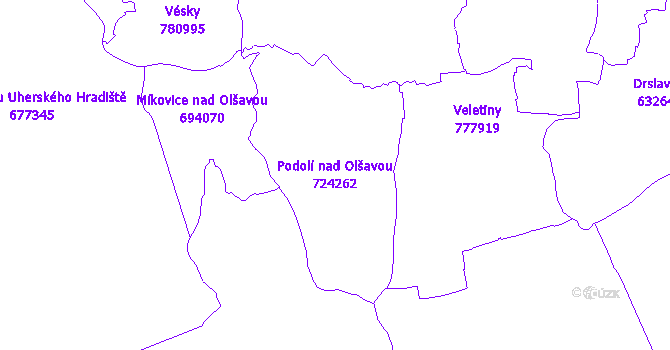 Katastrální mapa Podolí nad Olšavou - přehledová mapa katastrálního území