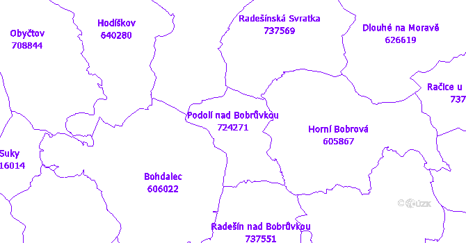 Katastrální mapa Podolí nad Bobrůvkou - přehledová mapa katastrálního území