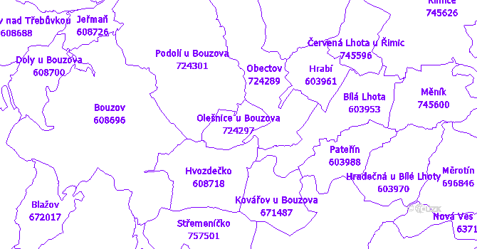 Katastrální mapa Olešnice u Bouzova