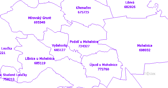 Katastrální mapa Podolí u Mohelnice - přehledová mapa katastrálního území