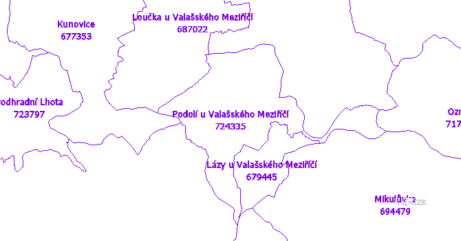 Katastrální mapa Podolí u Valašského Meziříčí - přehledová mapa katastrálního území