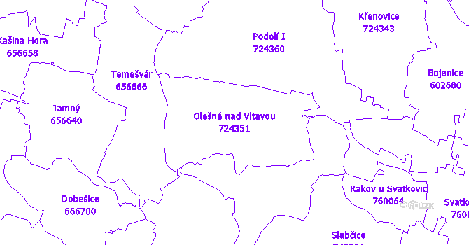 Katastrální mapa Olešná nad Vltavou - přehledová mapa katastrálního území