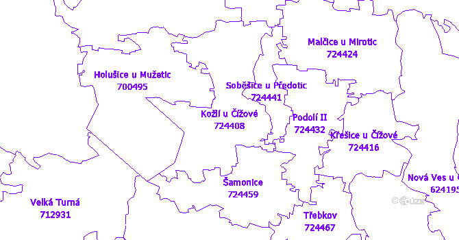 Katastrální mapa Kožlí u Čížové - přehledová mapa katastrálního území