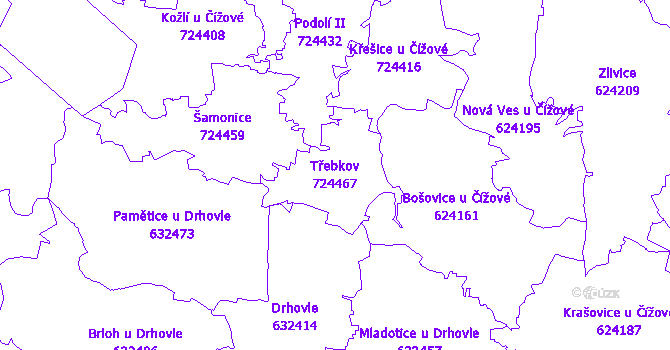 Katastrální mapa Třebkov - přehledová mapa katastrálního území