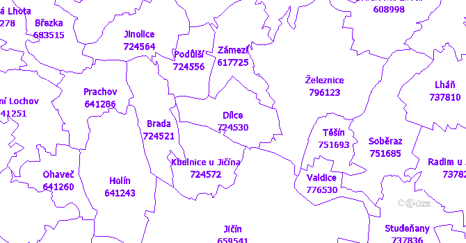 Katastrální mapa Dílce - přehledová mapa katastrálního území