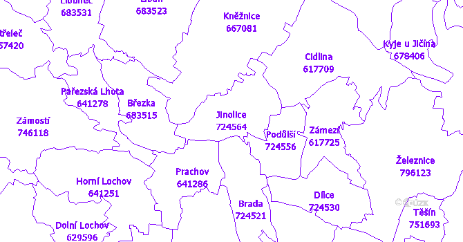 Katastrální mapa Jinolice - přehledová mapa katastrálního území