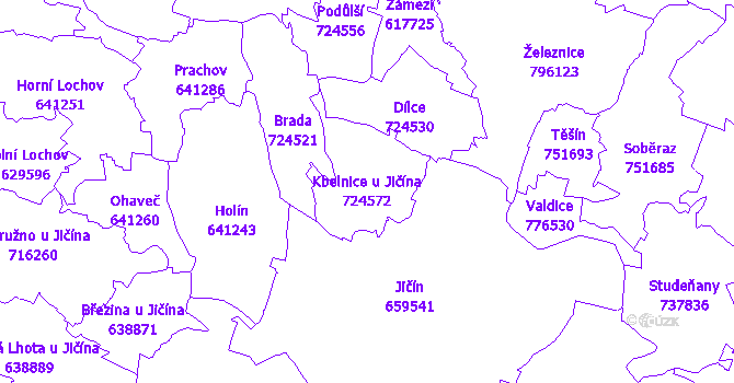 Katastrální mapa Kbelnice u Jičína - přehledová mapa katastrálního území