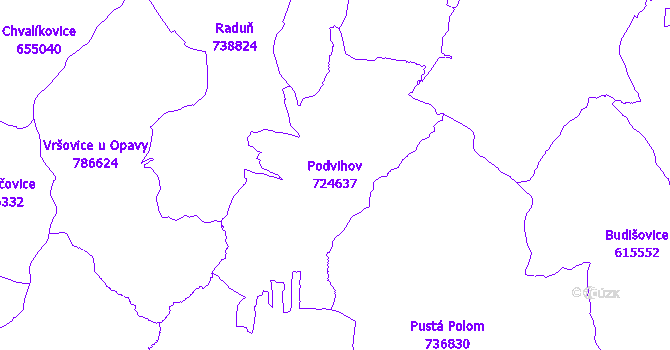 Katastrální mapa Podvihov - přehledová mapa katastrálního území