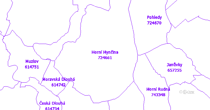 Katastrální mapa Horní Hynčina - přehledová mapa katastrálního území