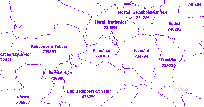 Katastrální mapa Pohnánec - přehledová mapa katastrálního území