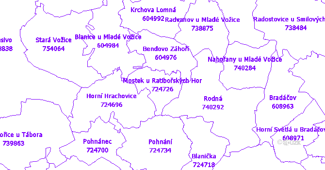 Katastrální mapa Mostek u Ratibořských Hor - přehledová mapa katastrálního území