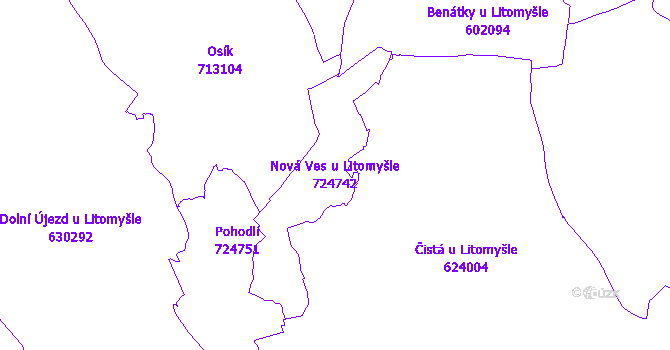 Katastrální mapa Nová Ves u Litomyšle - přehledová mapa katastrálního území