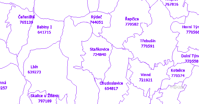 Katastrální mapa Staňkovice - přehledová mapa katastrálního území