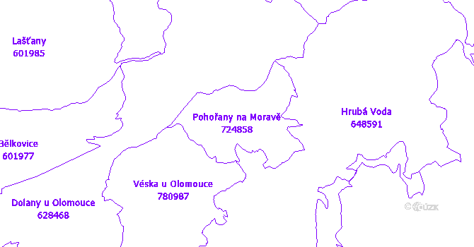 Katastrální mapa Pohořany na Moravě - přehledová mapa katastrálního území