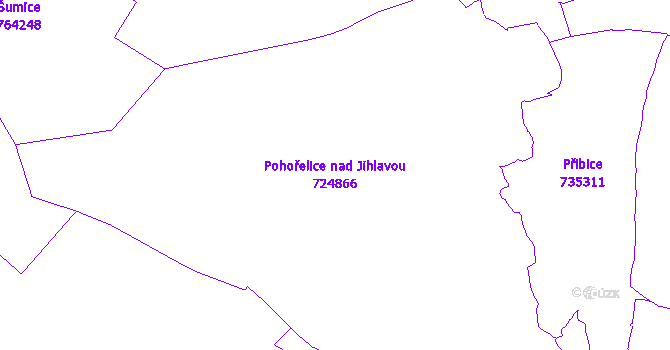 Katastrální mapa Pohořelice nad Jihlavou - přehledová mapa katastrálního území