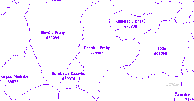 Katastrální mapa Pohoří u Prahy - přehledová mapa katastrálního území
