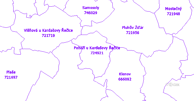 Katastrální mapa Pohoří u Kardašovy Řečice - přehledová mapa katastrálního území