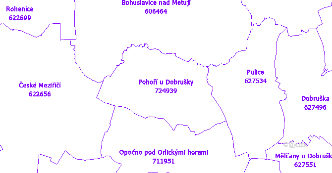 Katastrální mapa Pohoří u Dobrušky - přehledová mapa katastrálního území