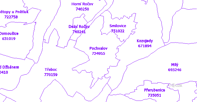 Katastrální mapa Pochvalov - přehledová mapa katastrálního území