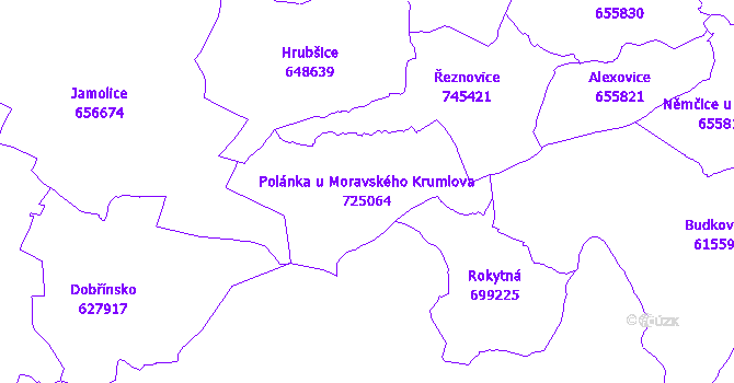 Katastrální mapa Polánka u Moravského Krumlova - přehledová mapa katastrálního území