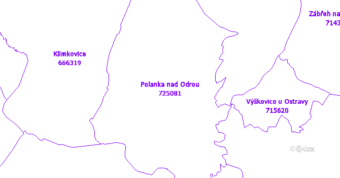 Katastrální mapa Polanka nad Odrou - přehledová mapa katastrálního území