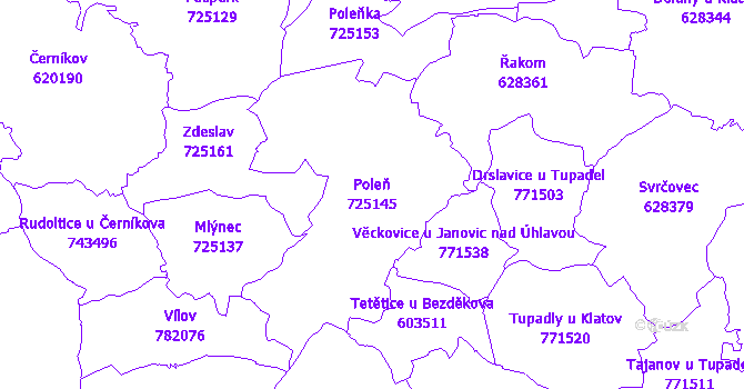 Katastrální mapa Poleň - přehledová mapa katastrálního území