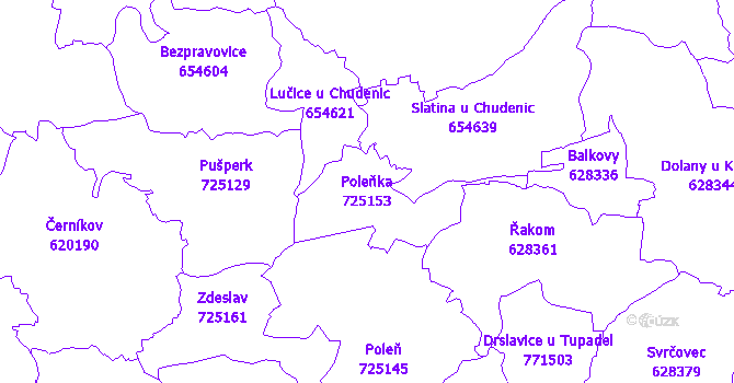 Katastrální mapa Poleňka - přehledová mapa katastrálního území