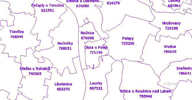 Katastrální mapa Okna u Polep - přehledová mapa katastrálního území