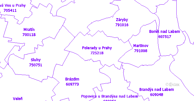 Katastrální mapa Polerady u Prahy - přehledová mapa katastrálního území