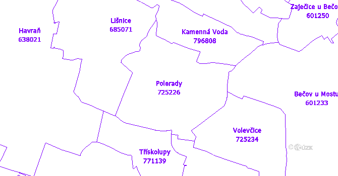 Katastrální mapa Polerady - přehledová mapa katastrálního území