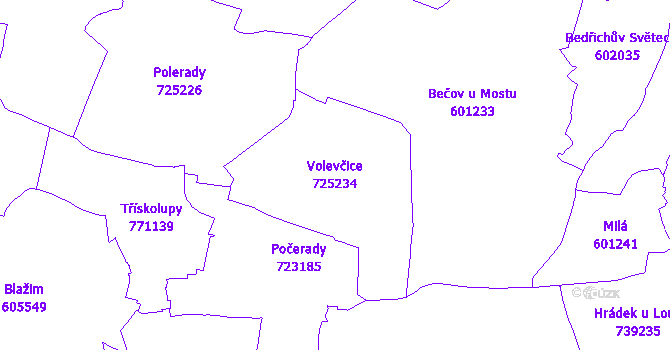 Katastrální mapa Volevčice - přehledová mapa katastrálního území
