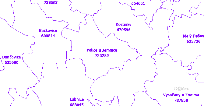 Katastrální mapa Police u Jemnice - přehledová mapa katastrálního území