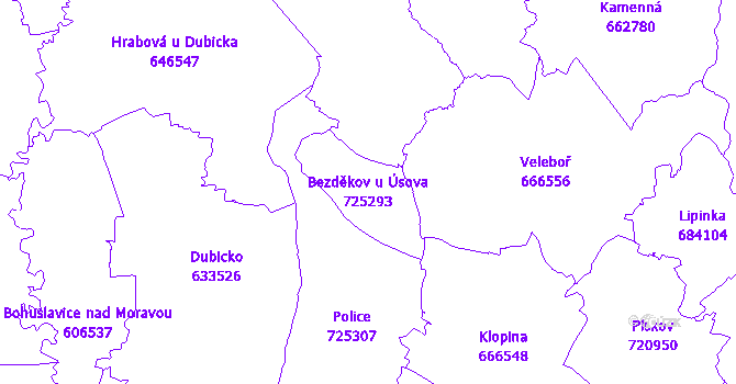 Katastrální mapa Bezděkov u Úsova - přehledová mapa katastrálního území