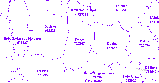 Katastrální mapa Police - přehledová mapa katastrálního území