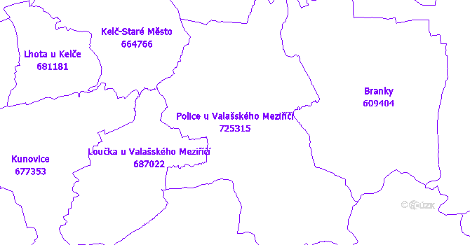 Katastrální mapa Police u Valašského Meziříčí - přehledová mapa katastrálního území