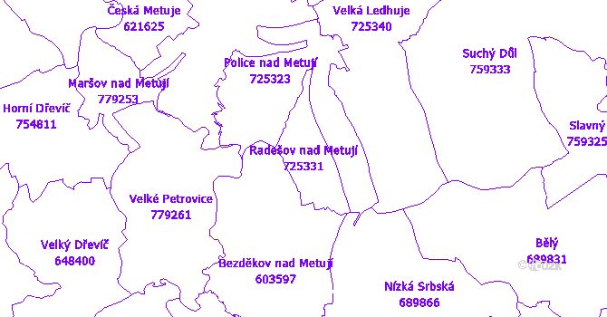 Katastrální mapa Radešov nad Metují - přehledová mapa katastrálního území