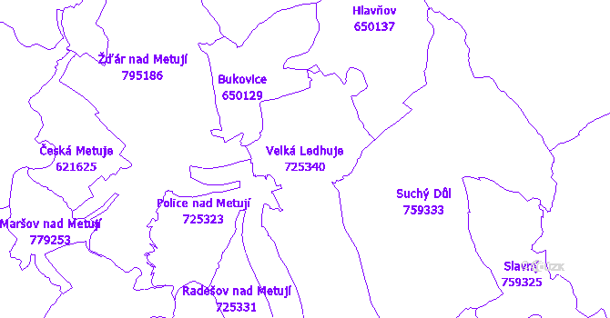 Katastrální mapa Velká Ledhuje - přehledová mapa katastrálního území
