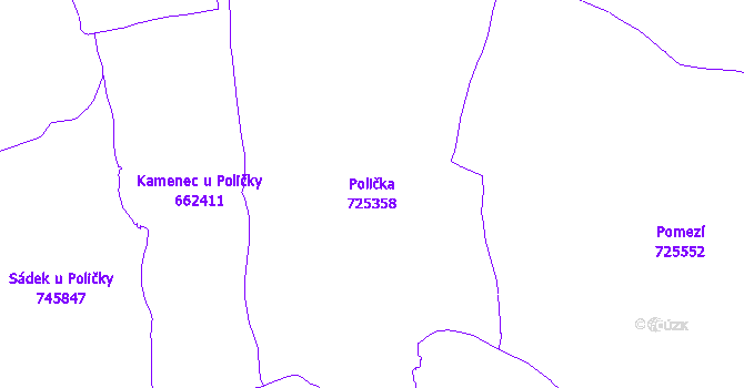 Katastrální mapa Polička - přehledová mapa katastrálního území