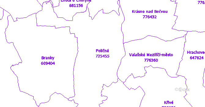 Katastrální mapa Poličná - přehledová mapa katastrálního území