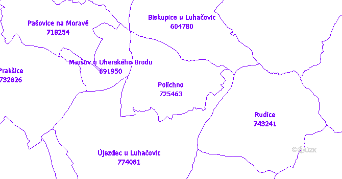 Katastrální mapa Polichno - přehledová mapa katastrálního území