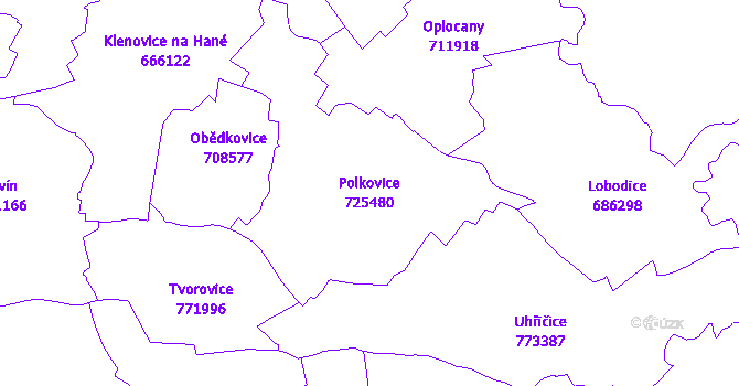Katastrální mapa Polkovice - přehledová mapa katastrálního území