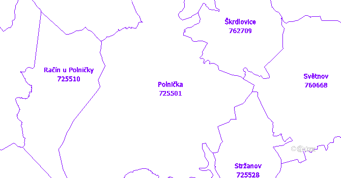 Katastrální mapa Polnička - přehledová mapa katastrálního území