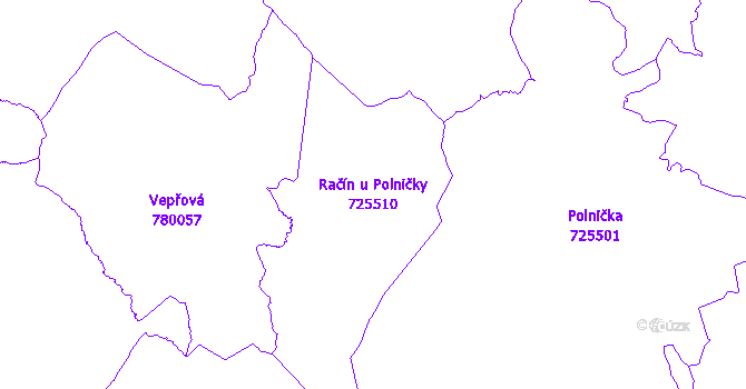 Katastrální mapa Račín u Polničky - přehledová mapa katastrálního území